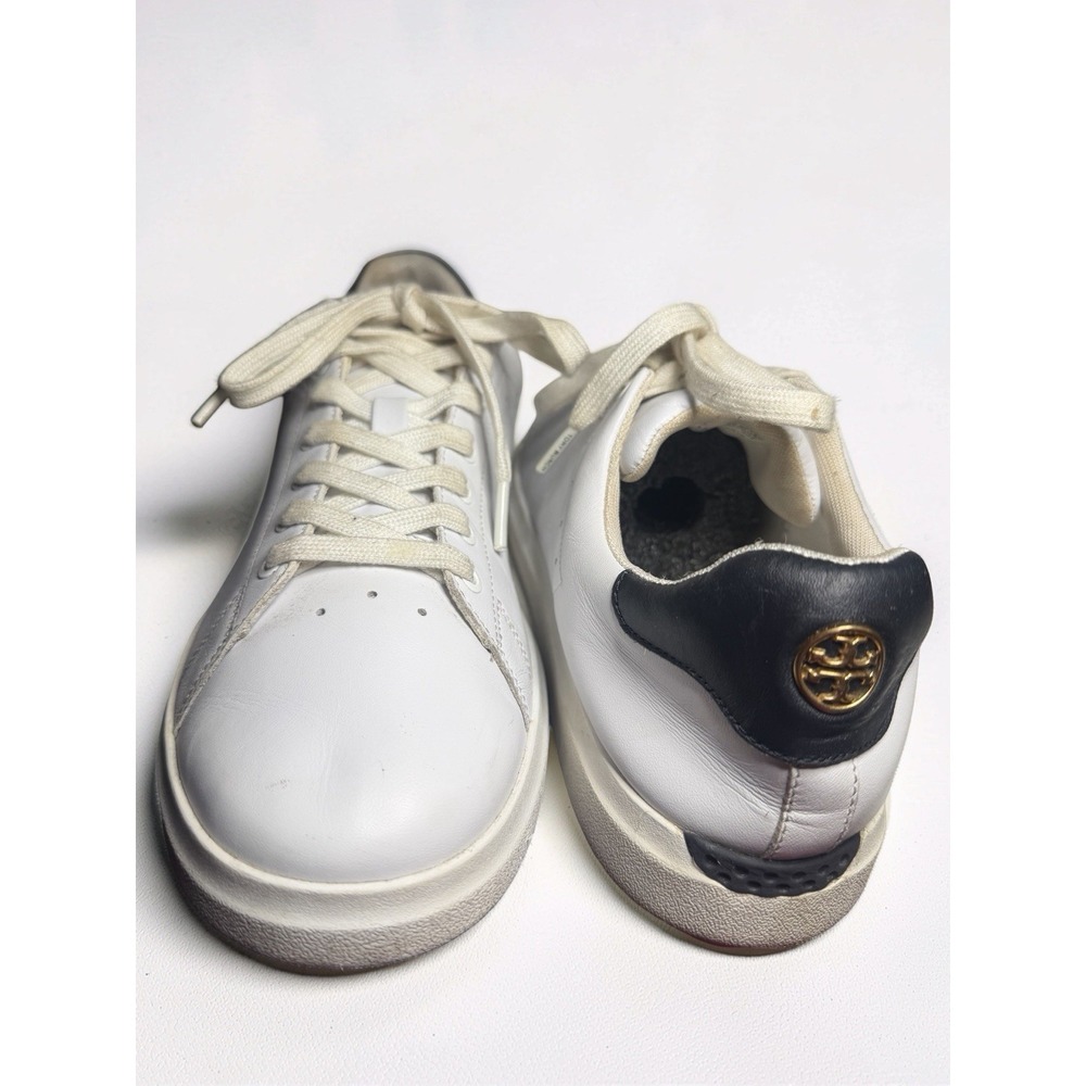 TORY BURCH Howell Court Sneakers White  Navy Blue Gold Logo Women's Sz 10